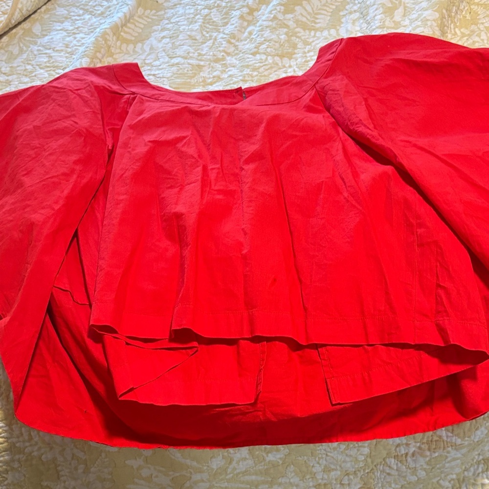 Free People Bright Red Tiered Puff-Sleeve Blouse